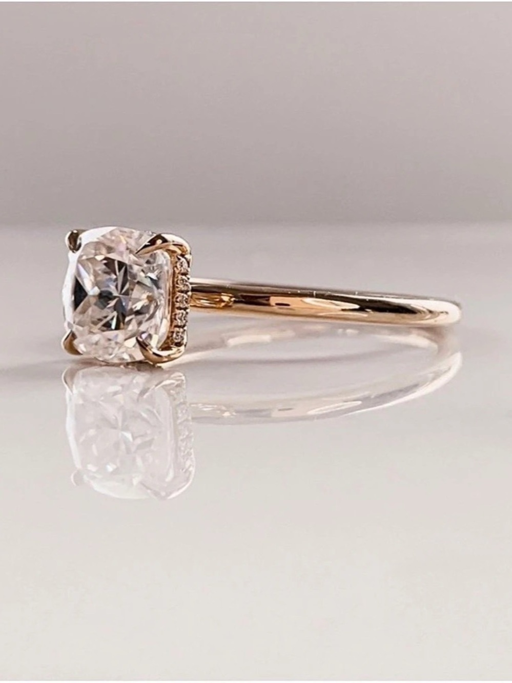 2.5ct Cushion Solitaire Ring with Hidden Halo